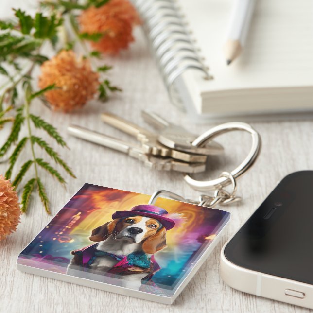 Porte-clefs Beagle en costume vibrant (Devant Droit)