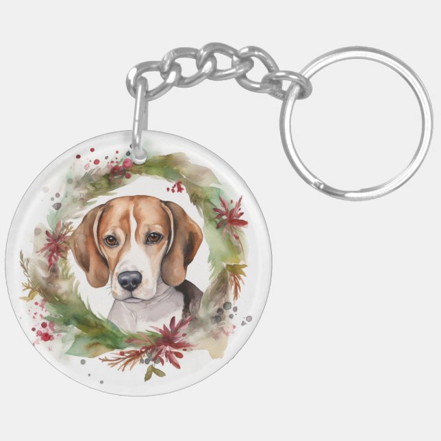 Porte-clefs Beagle Noël Wreath Festive Pup (Dos gauche)