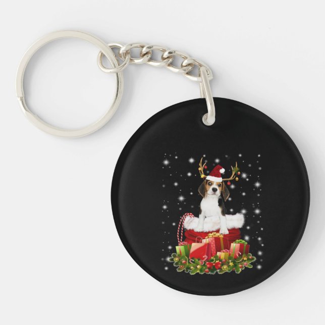 Porte-clefs Beagle Reindeer présent cadeau de Noël (Devant)