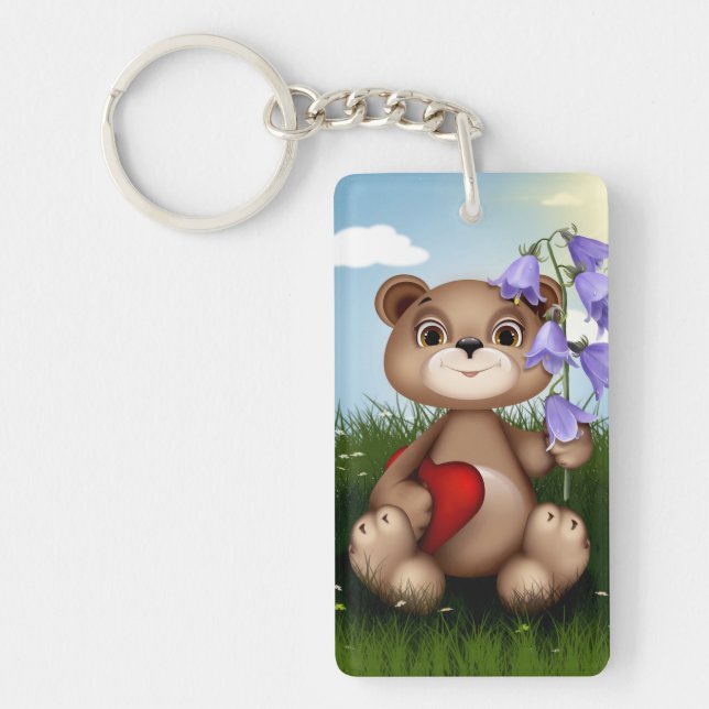 Porte-clefs Bear Holding Bouquet Flower-30926 (Devant)