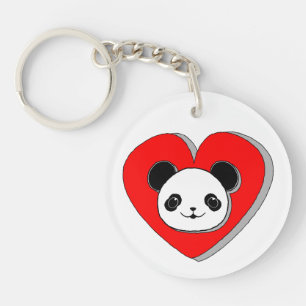 Porte-clefs Bear Panda Et Dessin De Coeur Rouge