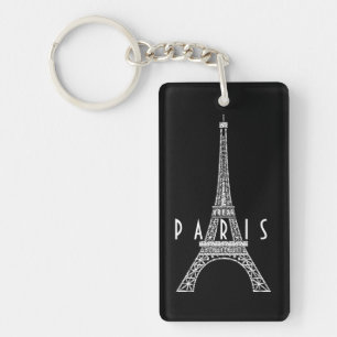 Porte-clefs Beau blanc France Paris Tour Eiffel Bouton