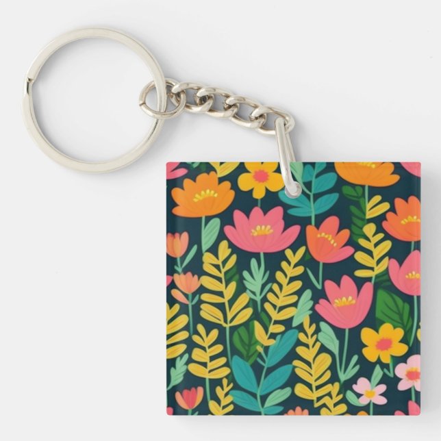 Porte-clefs Beau champ fleuri coloré (Devant)
