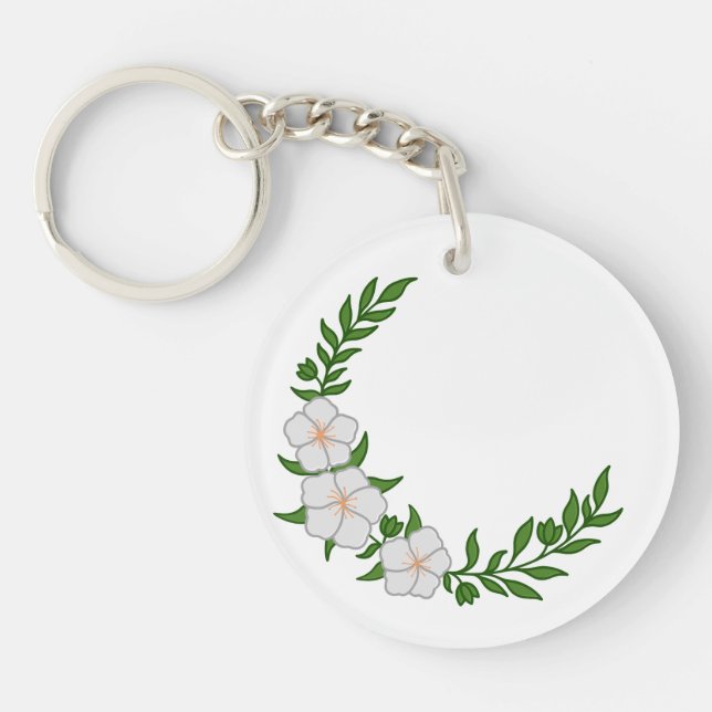 Porte-clefs Beau Croissant de Couronne de fleurs blanches (Devant)