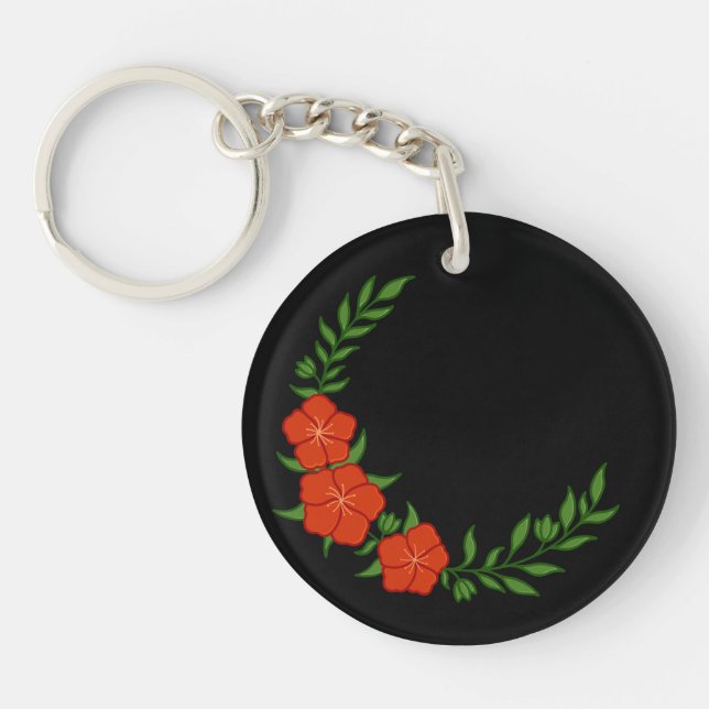 Porte-clefs Beau Croissant de Couronne de fleurs rouges (Devant)