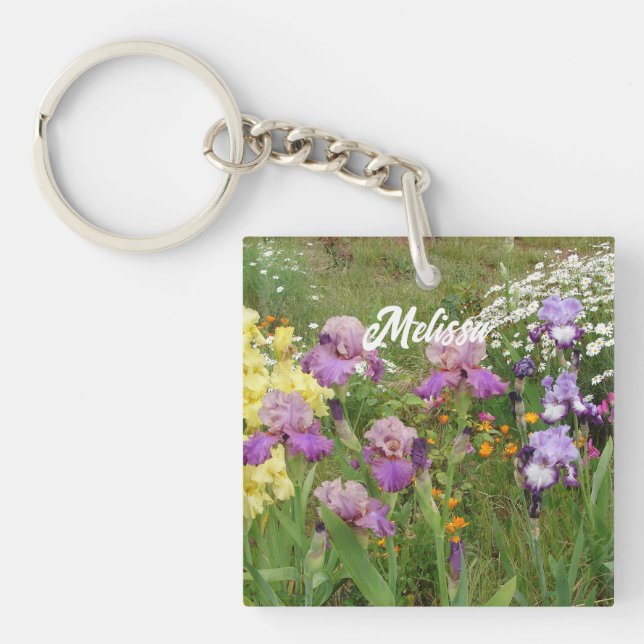 Porte-clefs Beau Jardin fleuri pourpre Iris Irises (Devant)