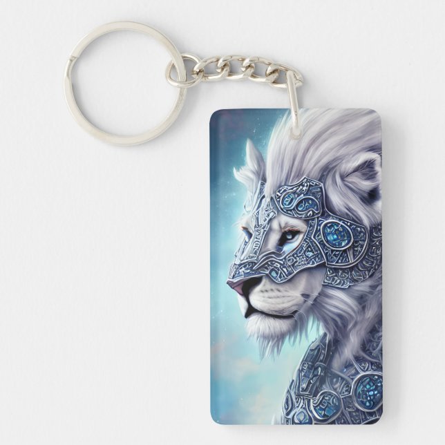 Porte-clefs Beau Lion de Guerrier Blancs (Devant)