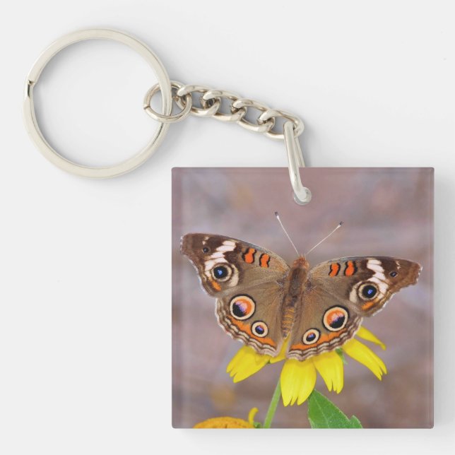 Porte-clefs Beau papillon sur Fleur Jaune (Devant)