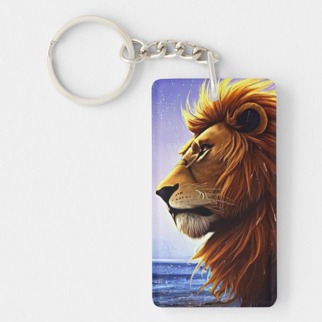 Porte-clefs Beau Portrait de Lion en mer Personnalisé (Devant)