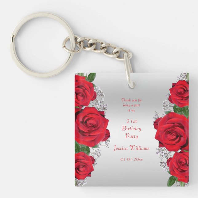 Porte-clefs Beau Roses Rouges Romantiques Anniversaire (Devant)
