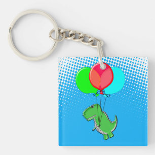 Porte-clefs Beau Vol T-Rex Avec Ballons Dans Ciel Bleu