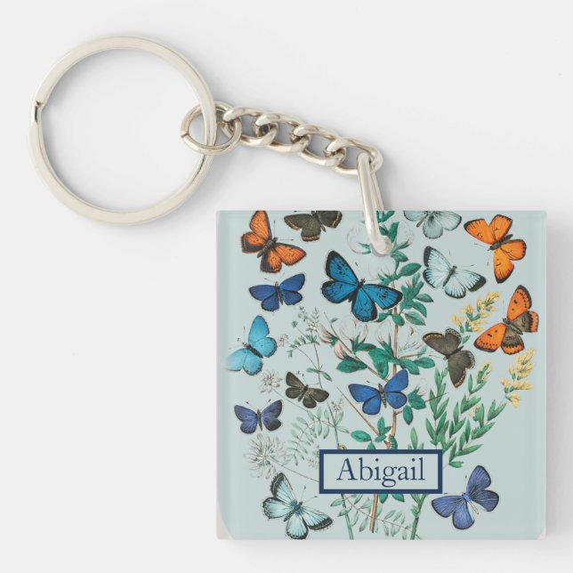Porte-clefs Beaucoup de papillons bleus et oranges (Devant)