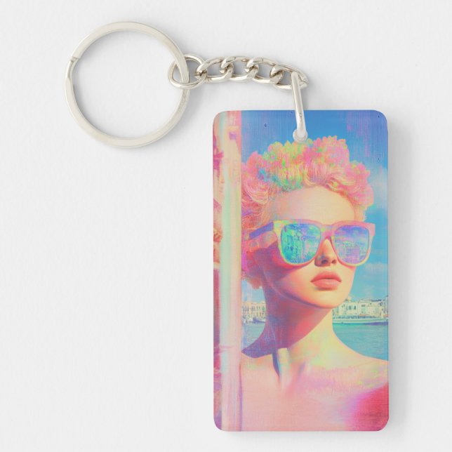Porte-clefs Beauté côtière de Neon avec lunettes de soleil (Devant)