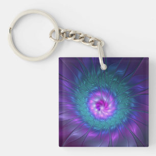 Porte-clefs Beauté florale abstraite, art fractal coloré de fl