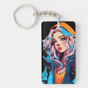 Porte-clefs Beauté Turquoise : Fille d'anime dessinée à la mai
