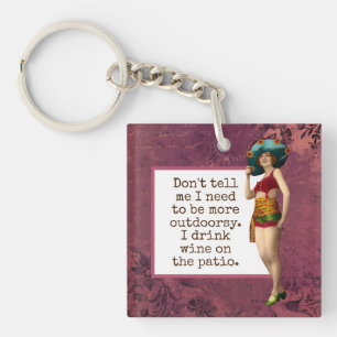 Porte-clefs Beauté Vintage Buvant du Vin Drôle