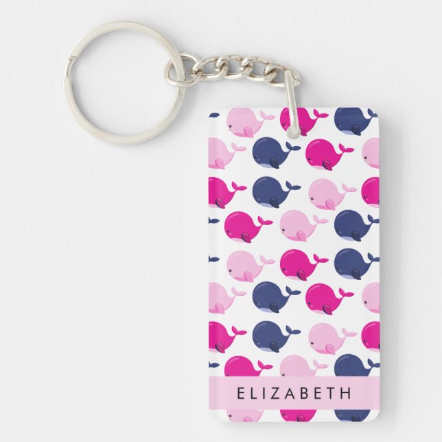 Porte-clefs Beaux Baleines, Motif De Baleines, Votre Nom (Devant)