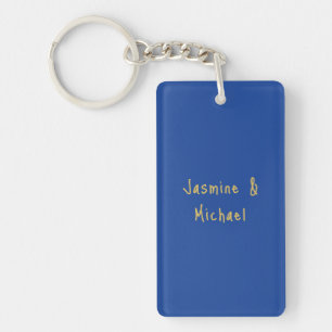 Porte-clefs Beaux Noms De Couple Calligraphie Chic Bleu & Or
