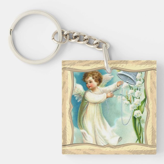 Porte-clefs Bébé Ange Avec Cloche Bleue (Devant)