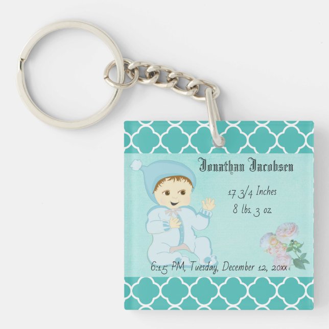 Porte-clefs Bébé bébé garçon en bleu avec fleurs (Devant)