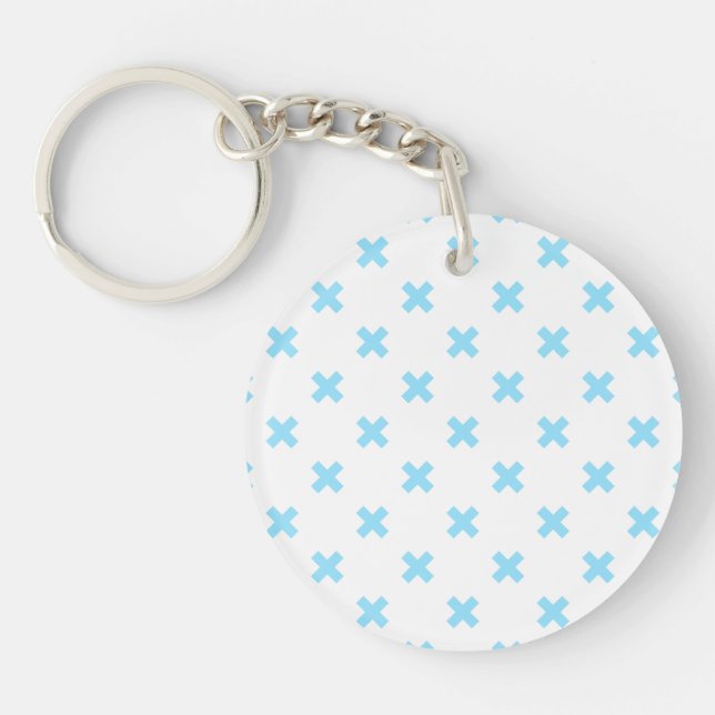 Porte-clefs Bébé bleu croix coutures sur blanc (Devant)