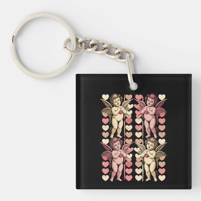 Porte-clefs Bébé Cupidon Coquette arc Rétro Saint-Valentin (Devant)