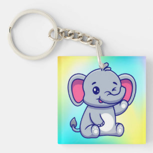 Porte-clefs Bébé éléphant mignon assis dessin animé-23800
