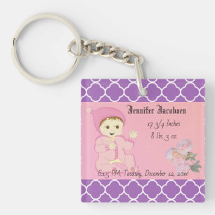 Porte-clefs Bébé fille en rose avec des fleurs
