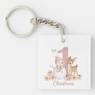 Porte-clefs Bébé Fille Premier Noël Bonhomme de Neige Cerf