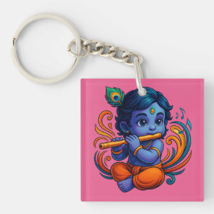 Porte-clefs Bébé Krishna avec Flûte - Vibes de paix 3D dynam