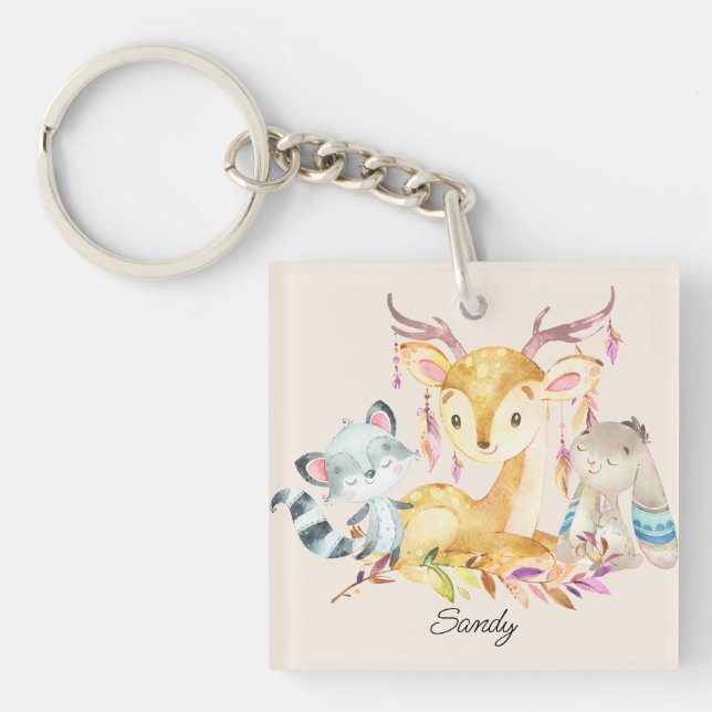 Porte-clefs Bébé mignon Animaux Personnalisés Nom Sexe Neutre (Devant)
