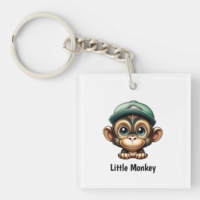 Porte-clefs Bébé mignon avec un Casquette dit Petit Singe (Devant)