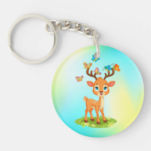 Porte-clefs Bébé mignon cerf jouant avec des papillons-23475