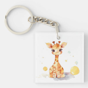 Porte-clefs Bébé mignon Giraffe Carré acrylique Porte - clé