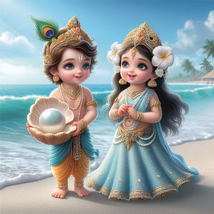 Porte-clefs Bébé Shree Krishna et Radha avec Diamond Divine 