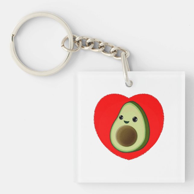 Porte-clefs Bébé vert mignon Avocado en coeur rouge (Devant)