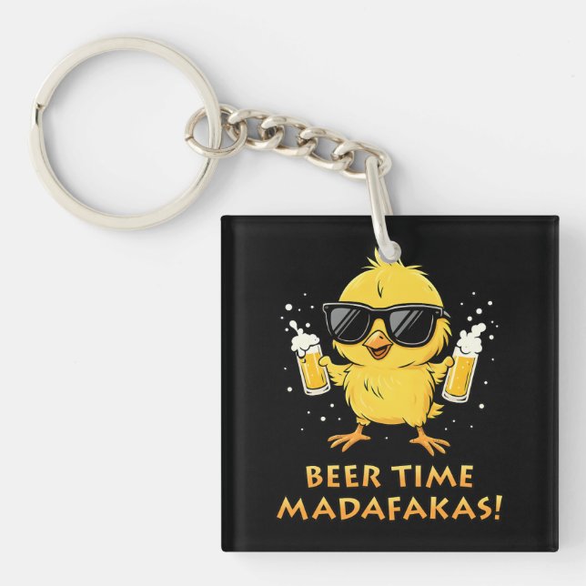 Porte-clefs Beer Time Madafakas Drôle Mème Duck Goose Retro (Devant)