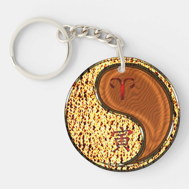 Porte-clefs Bélier et tigre de bois (Devant)