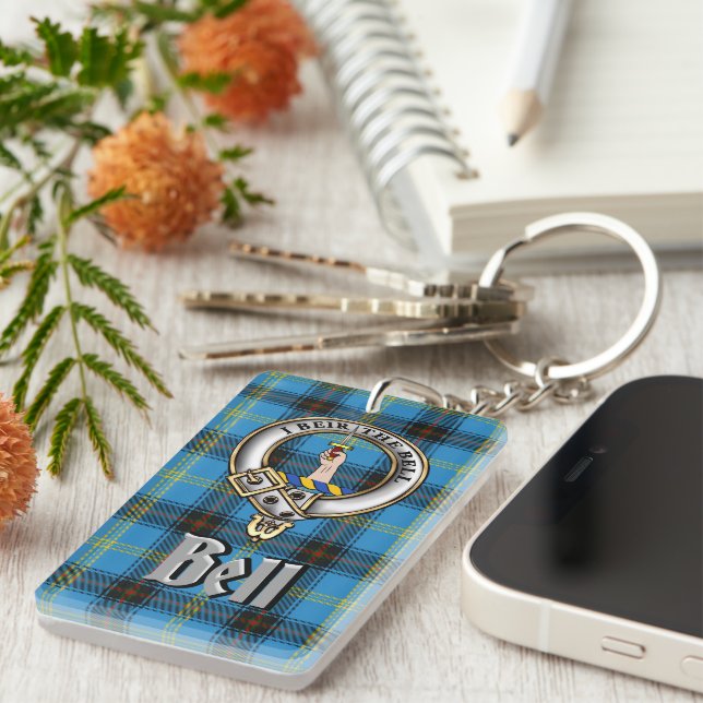 Porte-clefs Bell Clan Badge/Tartan Rectangle (Devant droit)
