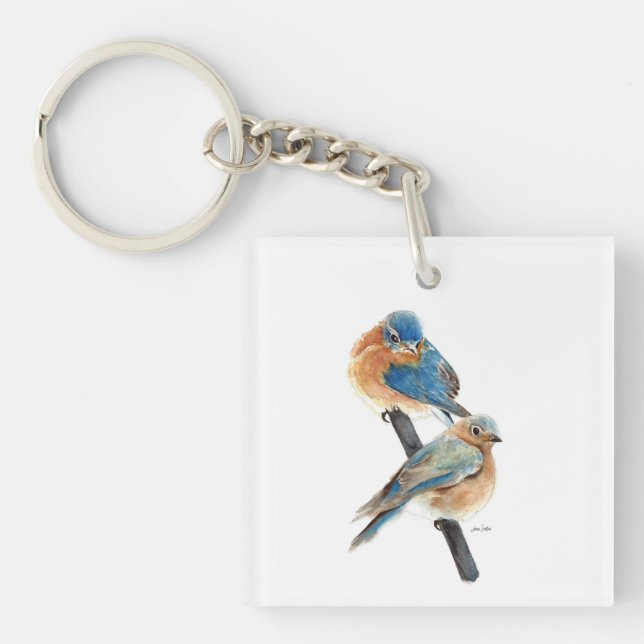 Porte-clefs Belle Aquarelle Bluebird Couple Art (Devant)