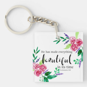 Porte-clefs Belle aquarelle fleurs Bible citation lettrage