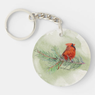 Porte-clefs Belle aquarelle rustique cardinale rouge