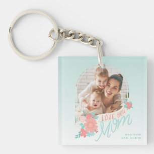 Porte-clefs Belle arche photo florale pour maman