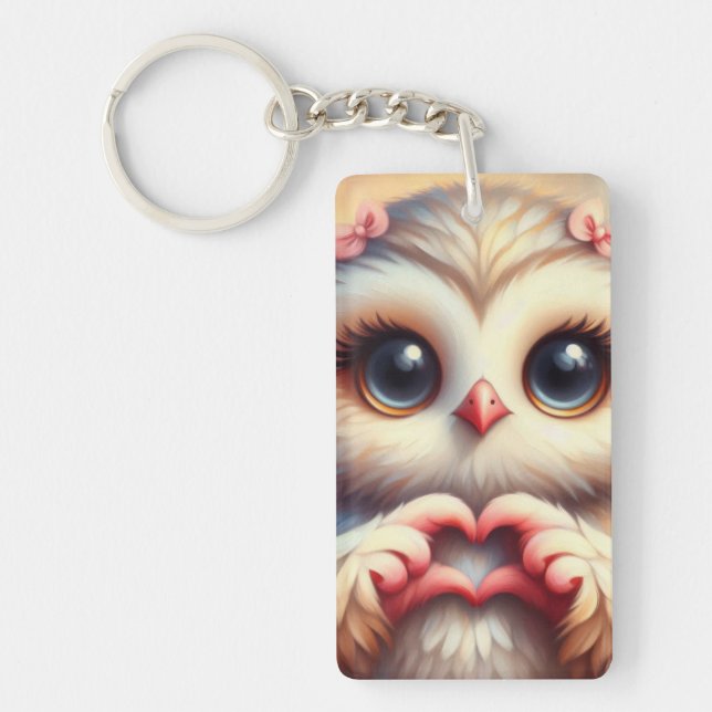 Porte-clefs Belle Chouette Coeur d'Amour (Devant)