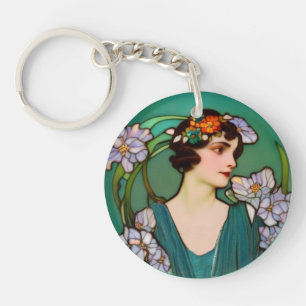Porte-clefs Belle dame des années 1920 dans style Art Nouveau 