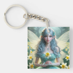 Porte-clefs Belle fée de mars dans les jonquilles