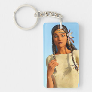 Porte-clefs Belle femme autochtone d'Amérique du Nord tenue in
