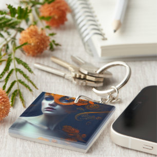 Porte-clefs Belle femme en Orange AI Généré Art