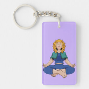 Porte-clefs Belle Fille Blonde Pose de Yoga Lotus Mignonne