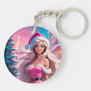Porte-clefs Belle fille de Noël rose 01